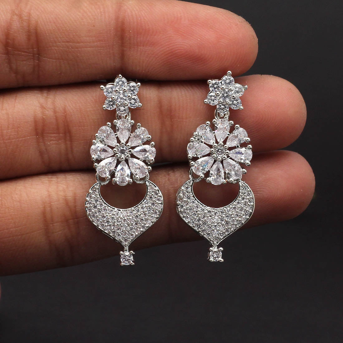 Silver Color American Diamond Earrings Jewellery GetGlit