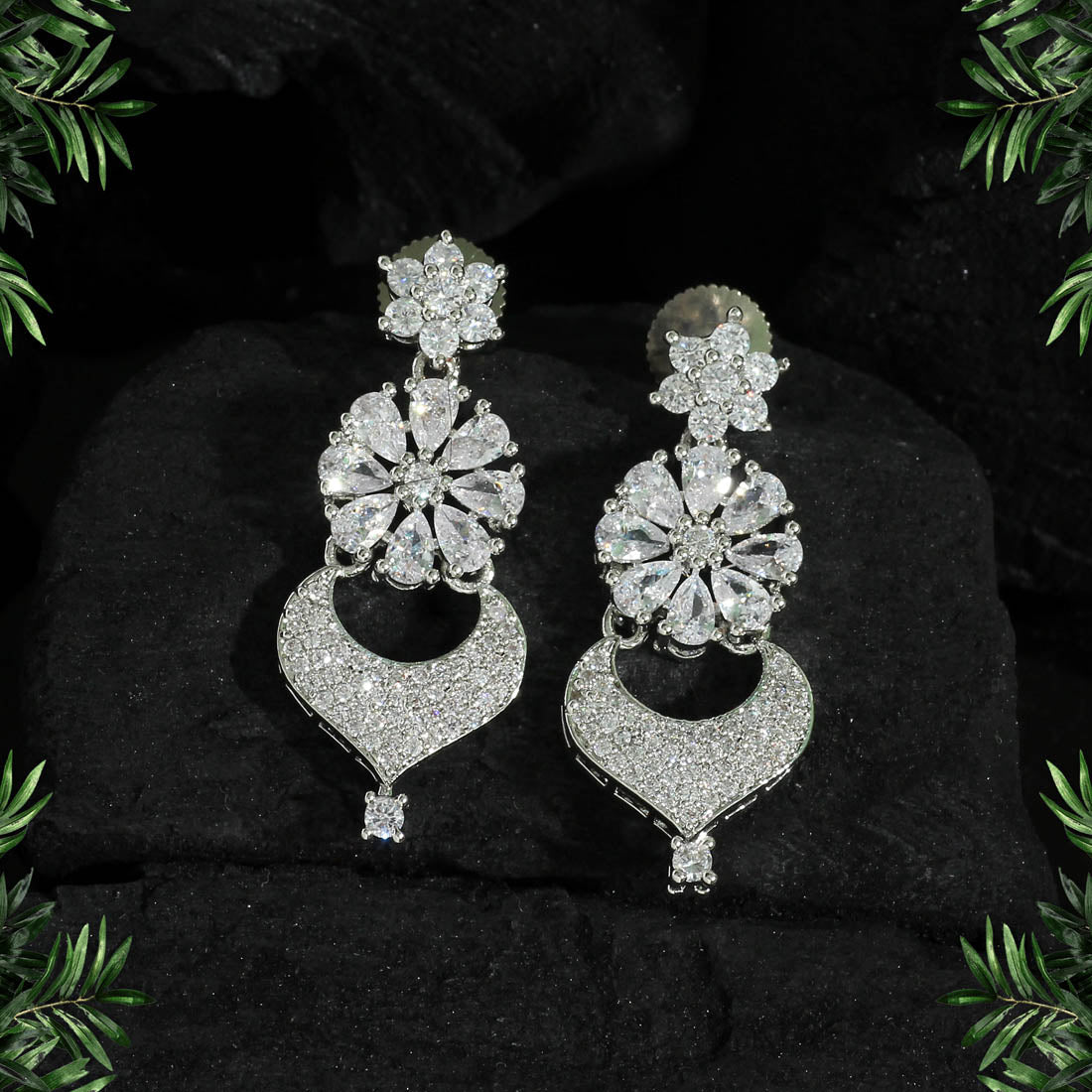 Silver Color American Diamond Earrings Jewellery GetGlit