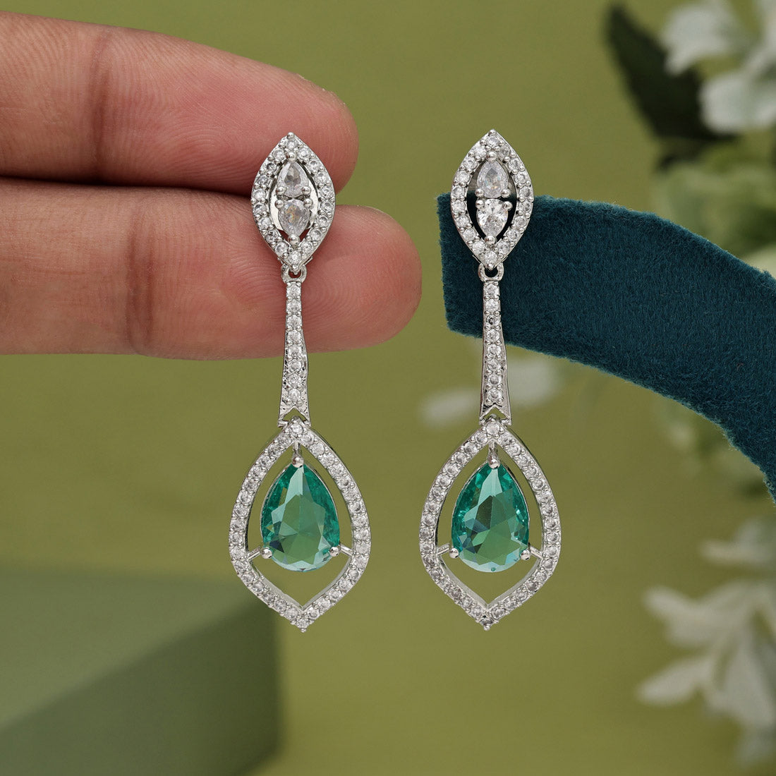 Rama Green Color American Diamond Earrings Jewellery GetGlit