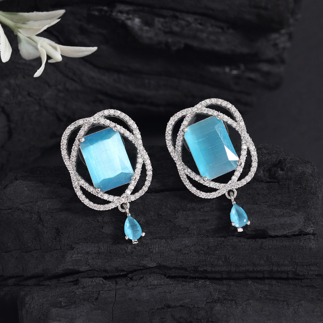 Firozi Color American Diamond Earrings (ADE590FRZ) Jewellery GetGlit