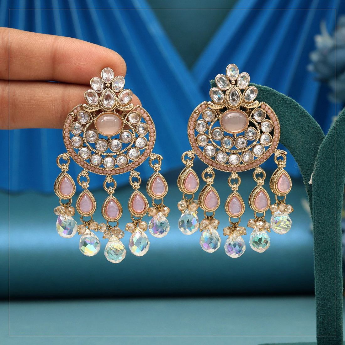 Baby Pink Color American Diamond Earrings Jewellery GetGlit