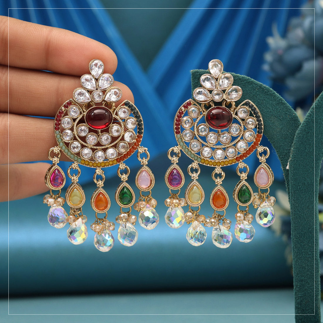 Multi Color American Diamond Earrings Jewellery GetGlit
