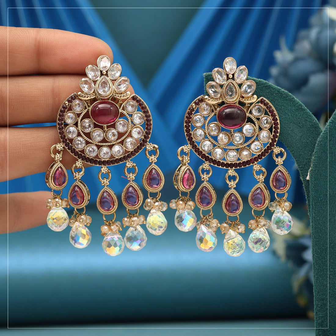 Magenta Color American Diamond Earrings Jewellery GetGlit
