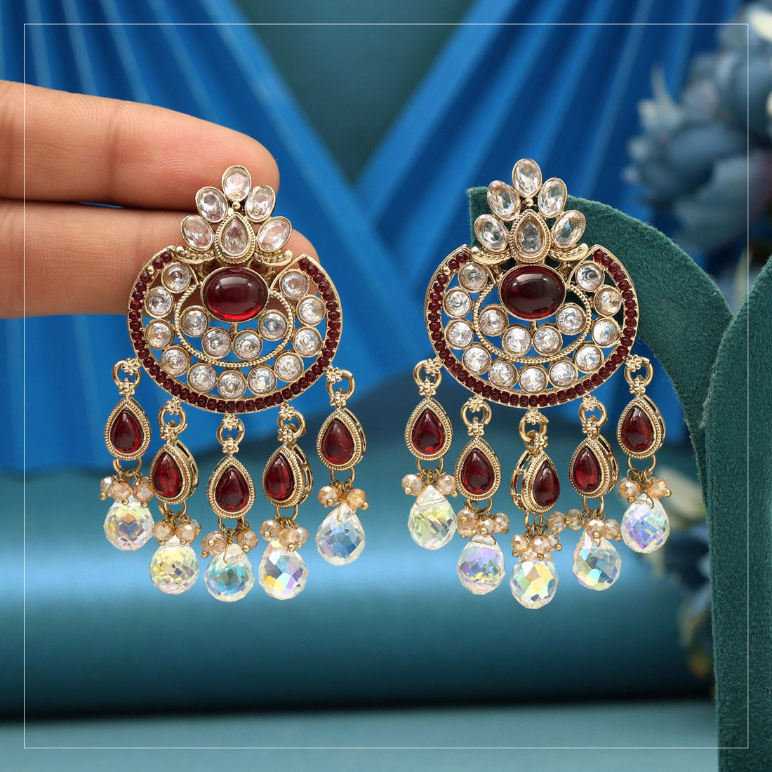 Maroon Color American Diamond Earrings Jewellery GetGlit