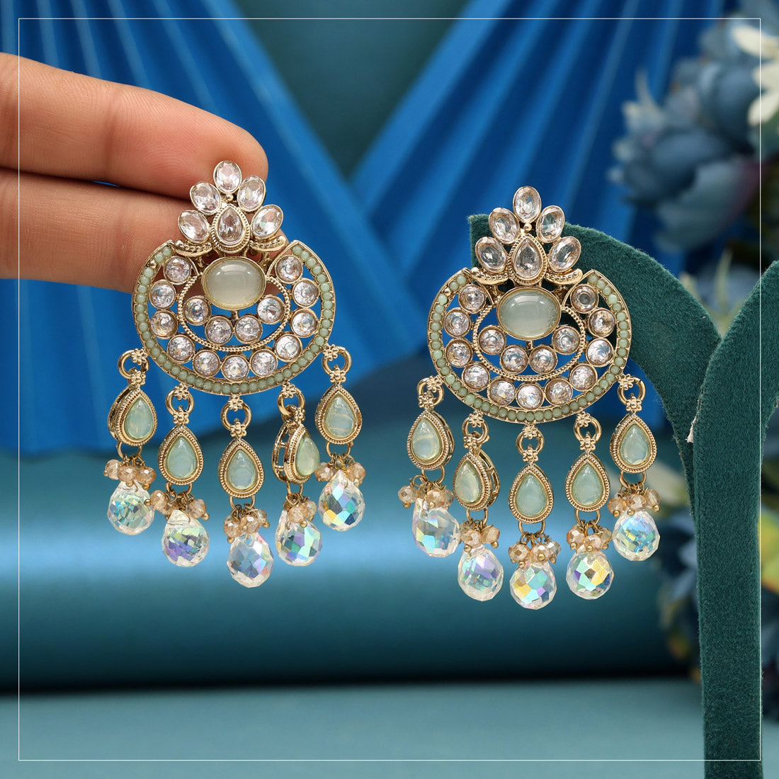 Pista Green Color American Diamond Earrings Jewellery GetGlit