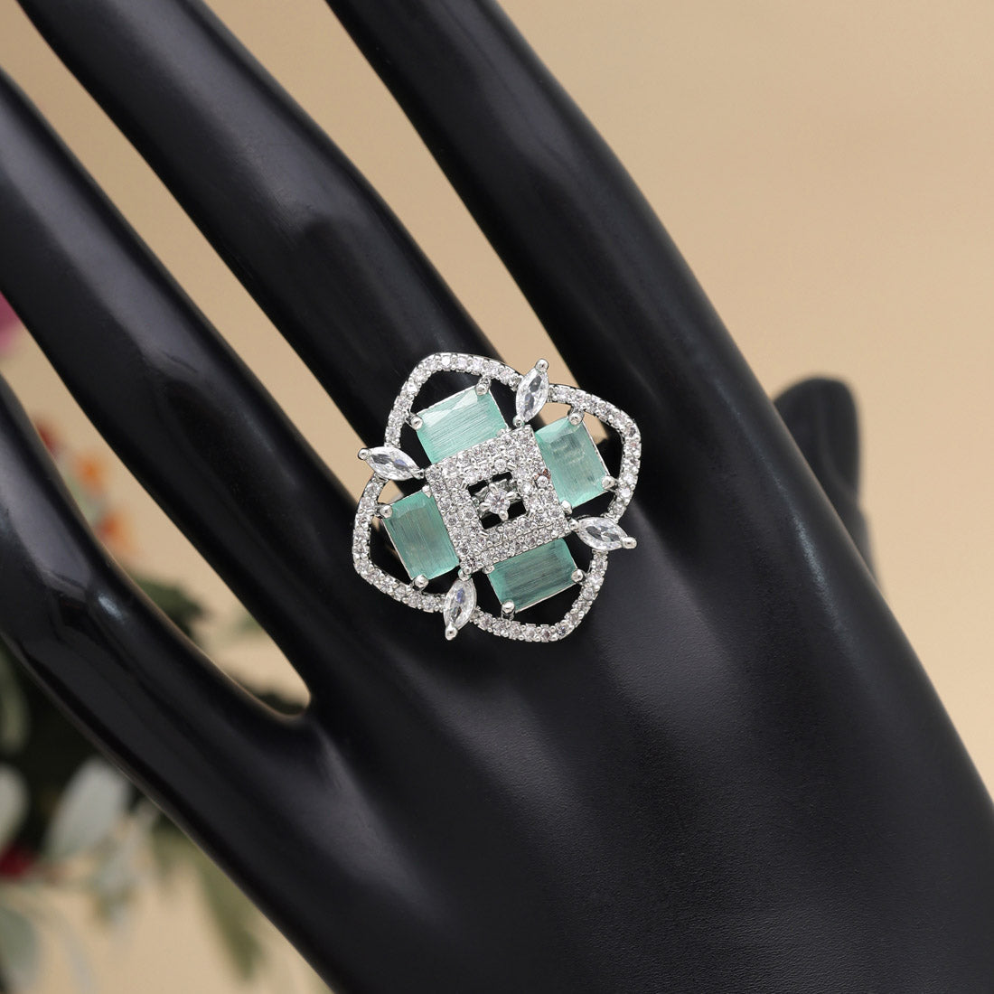 Pista Green Color American Diamond Finger Ring (ADR571PGRN) Jewellery GetGlit