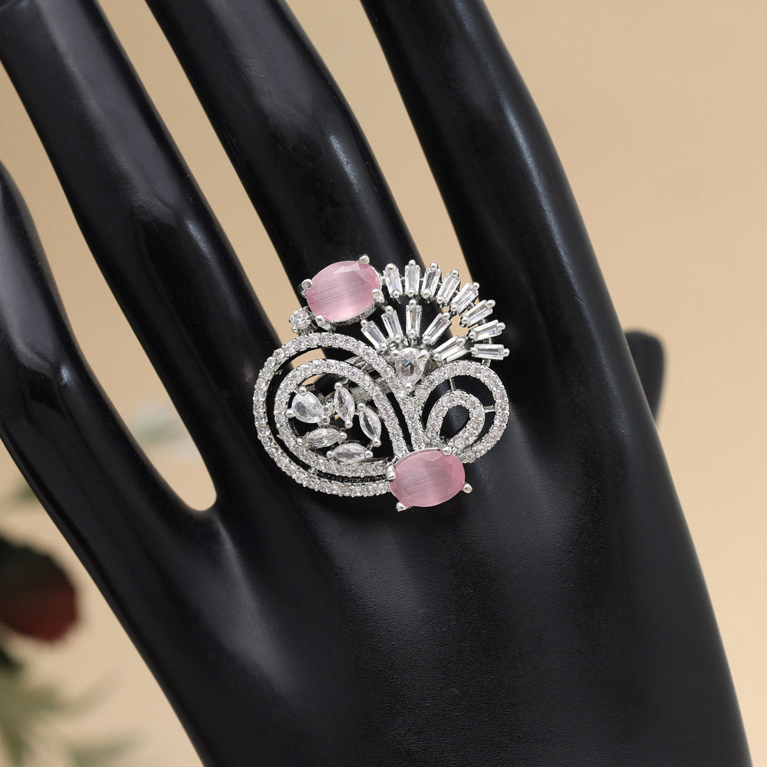 Pink Color American Diamond Finger Ring (ADR574PNK) Jewellery GetGlit
