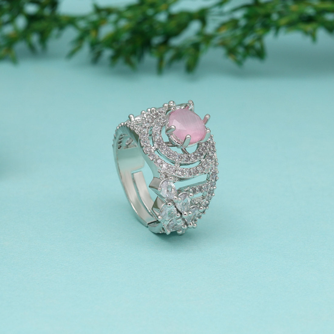 Pink Color American Diamond Finger Ring (ADR585PNK) Jewellery GetGlit