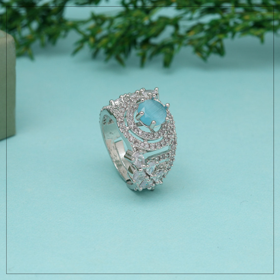 Sky Blue Color American Diamond Finger Ring (ADR585SBLU) Jewellery GetGlit
