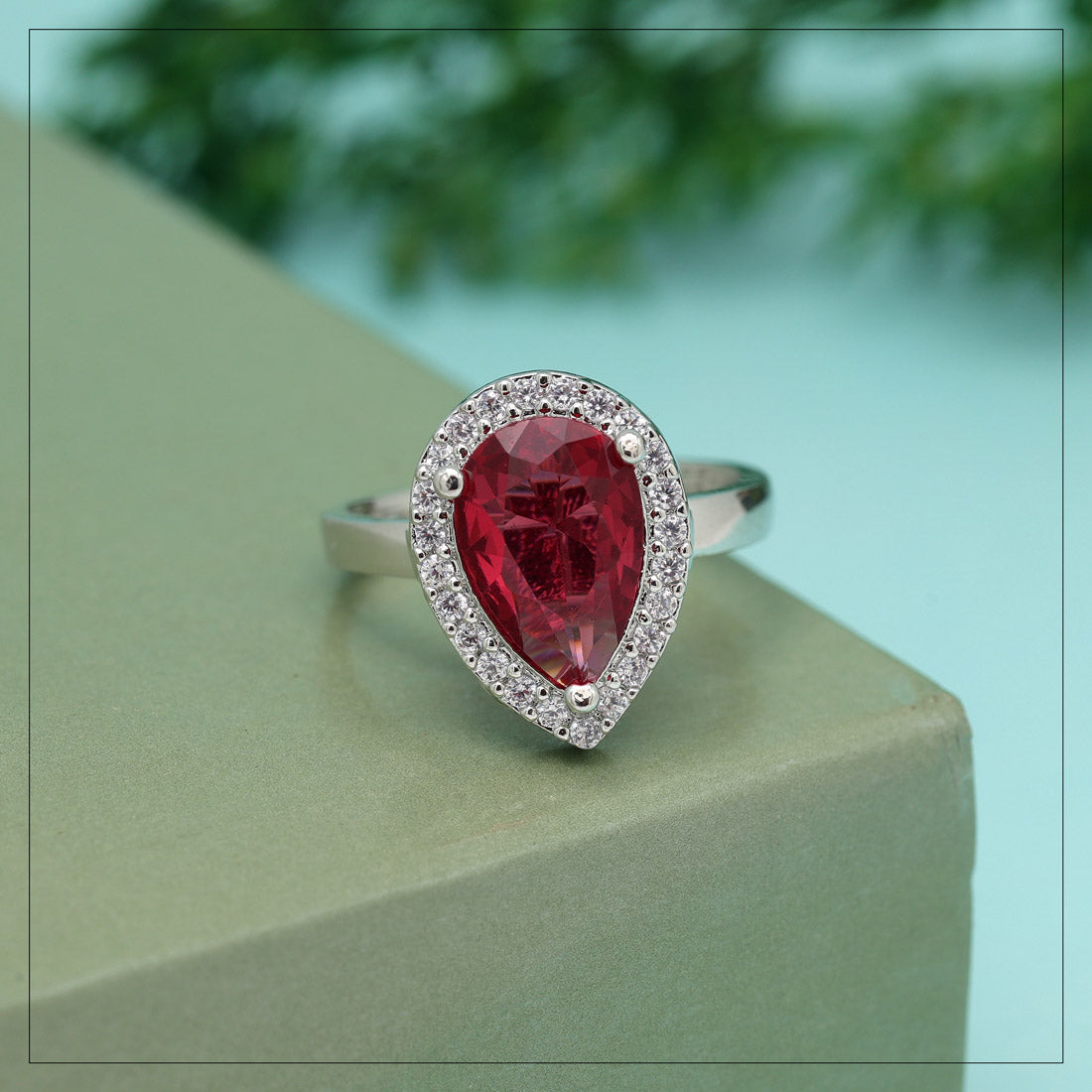 Ruby Color American Diamond Finger Ring (ADR593RUBY) Jewellery GetGlit