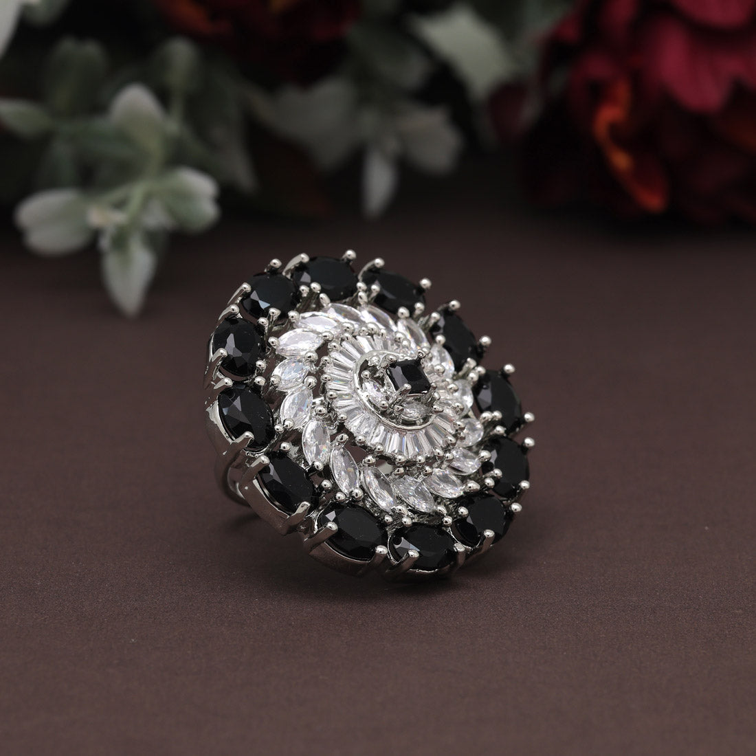 Black Color American Diamond Finger Ring (ADR598BLK) Jewellery GetGlit