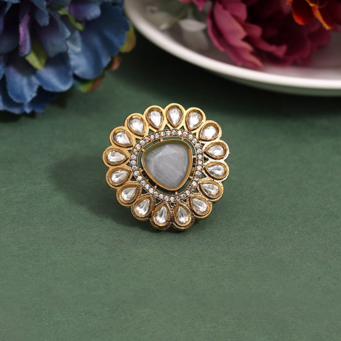 Gray Color American Diamond Finger Ring Jewellery GetGlit