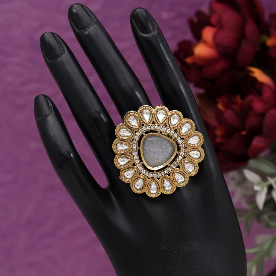 Gray Color American Diamond Finger Ring Jewellery GetGlit