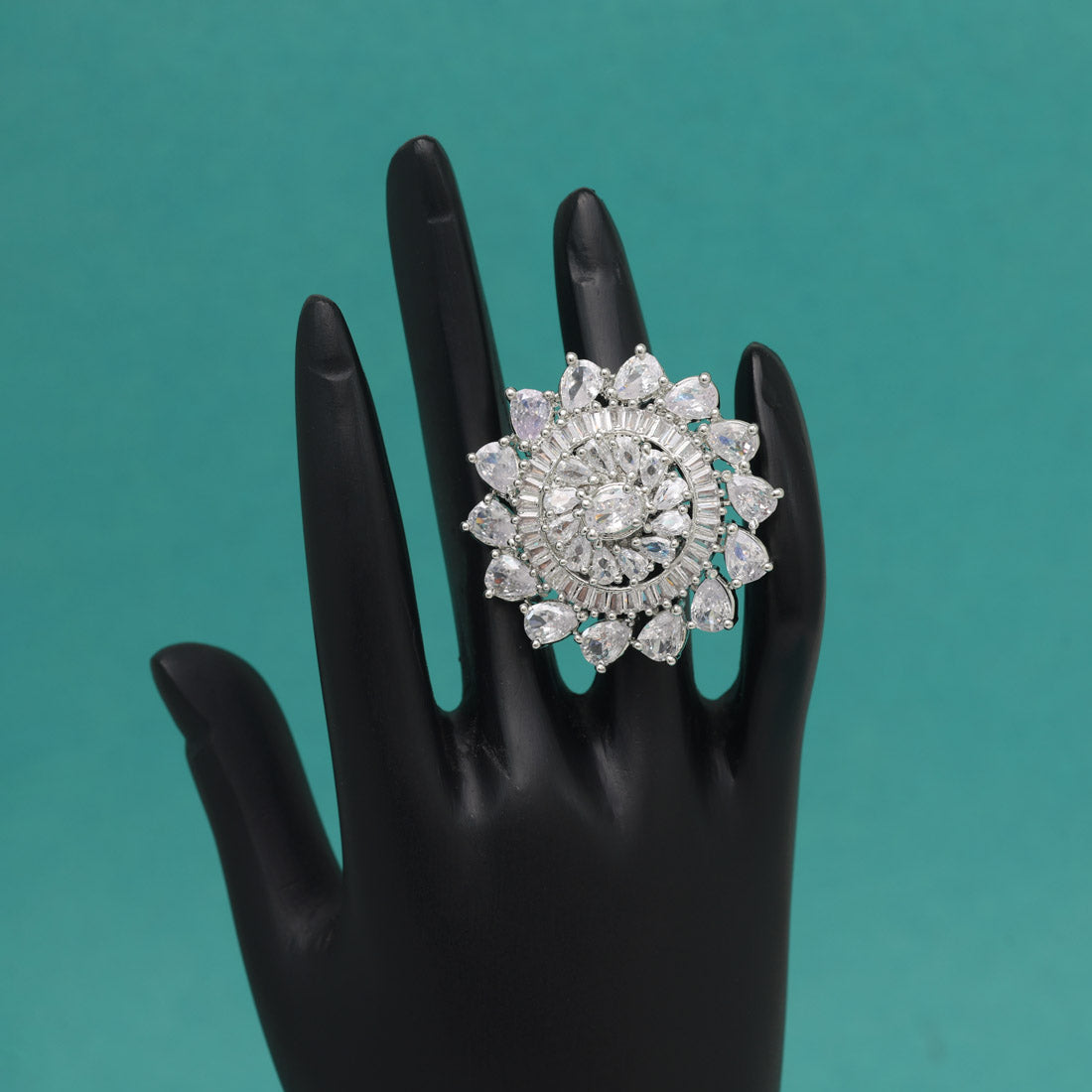 Silver Color American Diamond Finger Ring (ADR620SLV) Jewellery GetGlit