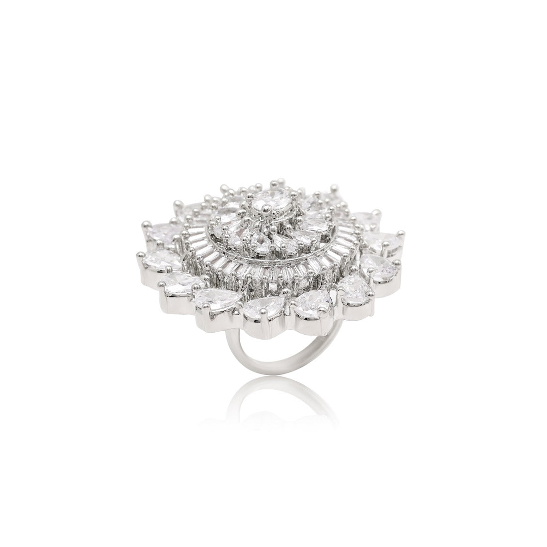 Silver Color American Diamond Finger Ring (ADR620SLV) Jewellery GetGlit