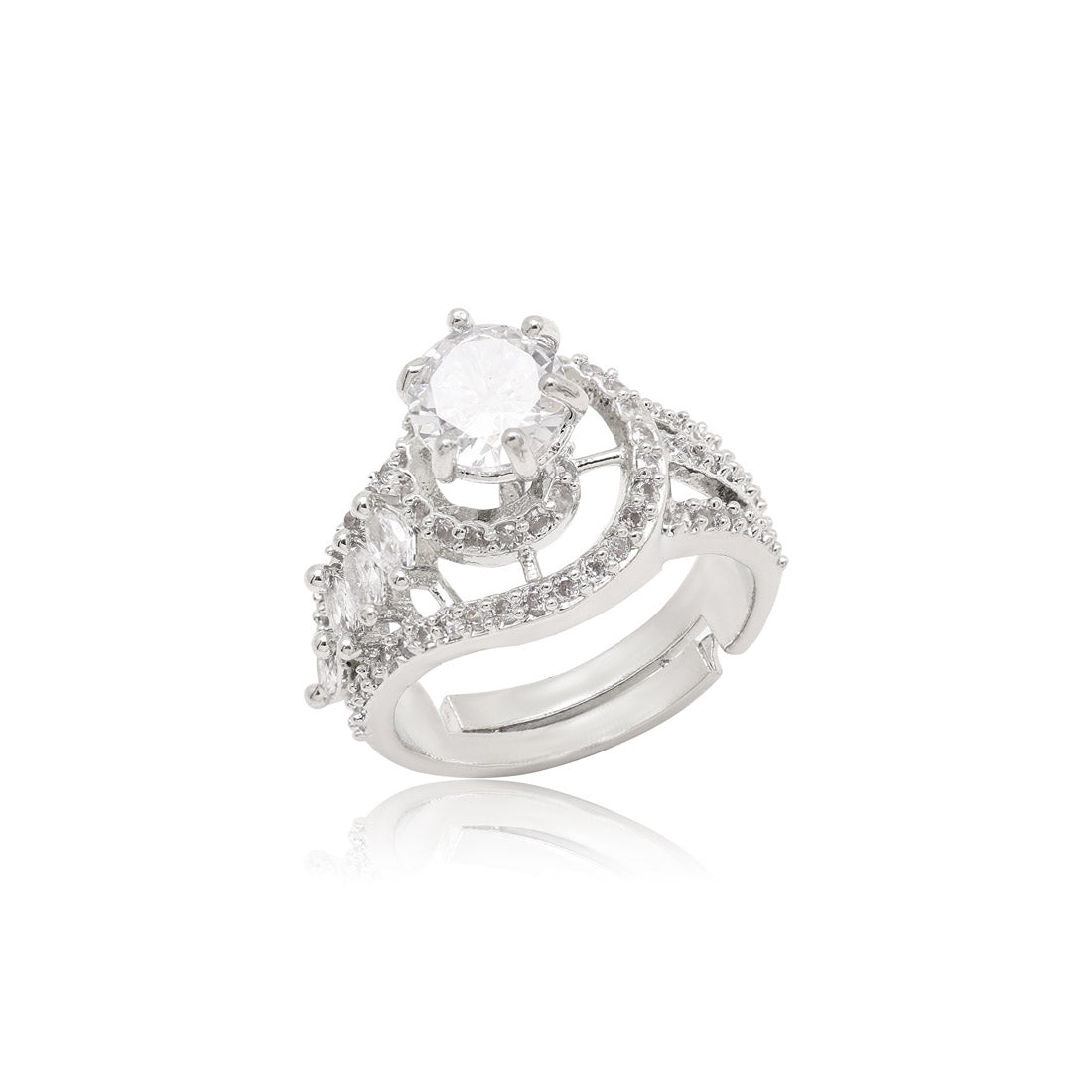 Silver Color American Diamond Finger Ring (ADR621SLV) Jewellery GetGlit