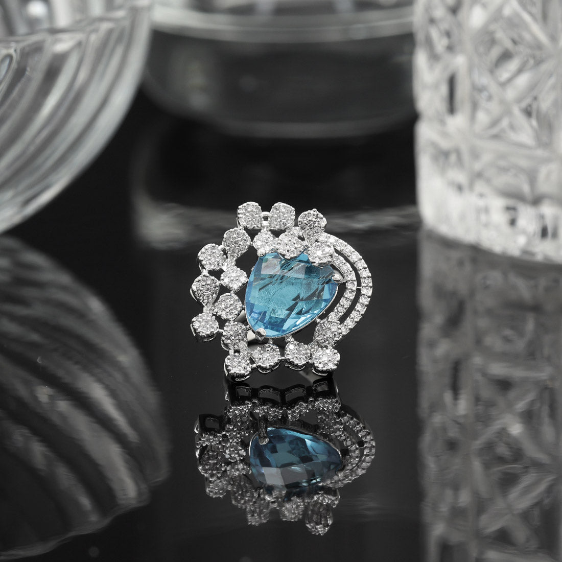 Firozi Color American Diamond Finger Ring Jewellery GetGlit