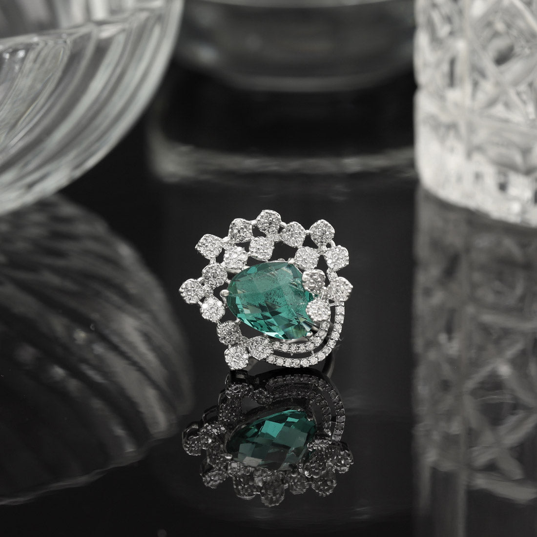 Light Green Color American Diamond Finger Ring Jewellery GetGlit