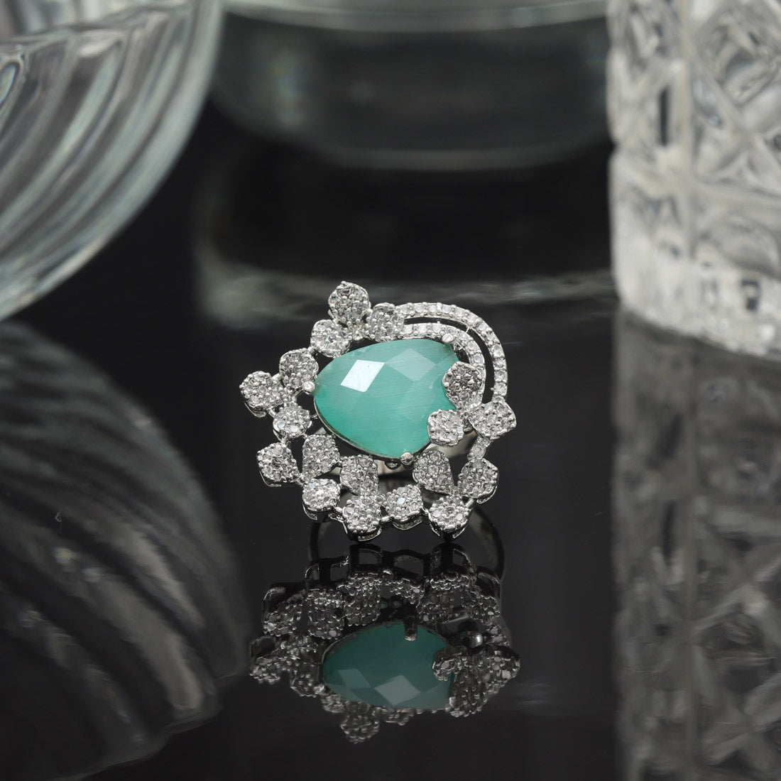 Pista Green Color American Diamond Finger Ring Jewellery GetGlit