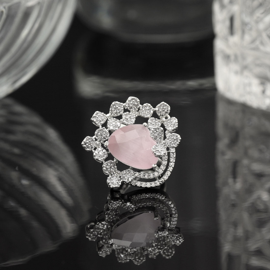Pink Color American Diamond Finger Ring Jewellery GetGlit