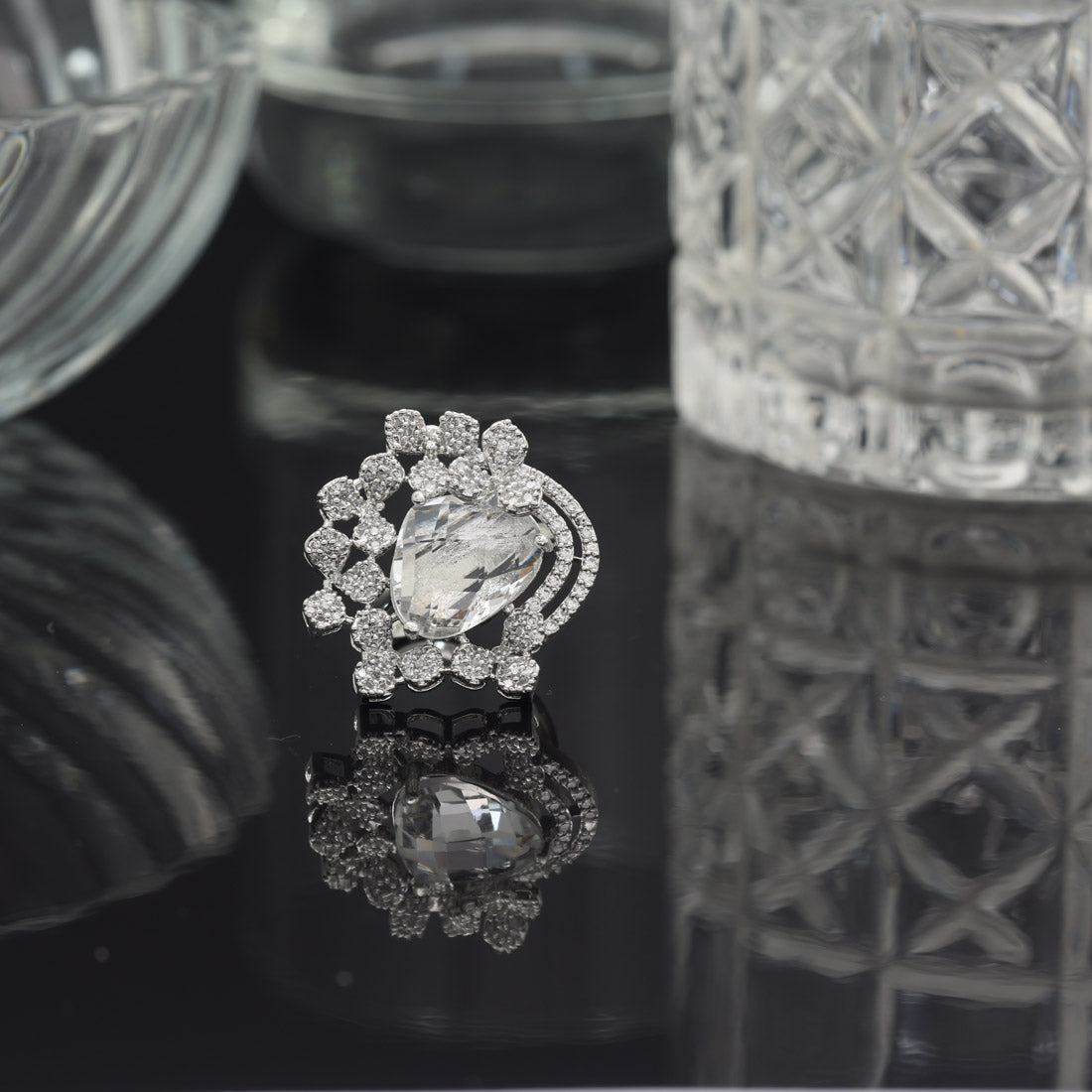 Silver Color American Diamond Finger Ring Jewellery GetGlit