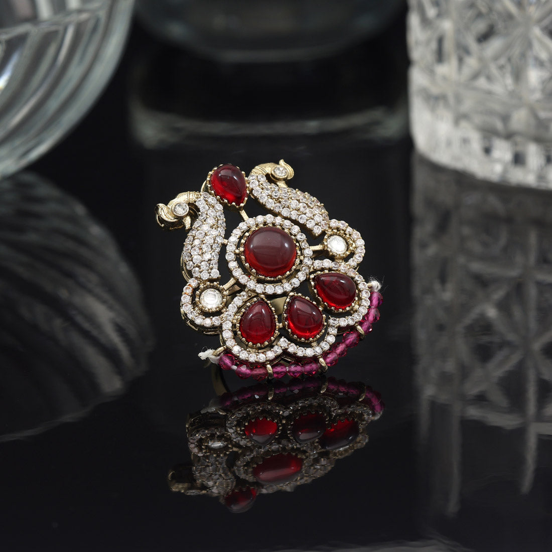 Magenta Color American Diamond Finger Ring Jewellery GetGlit