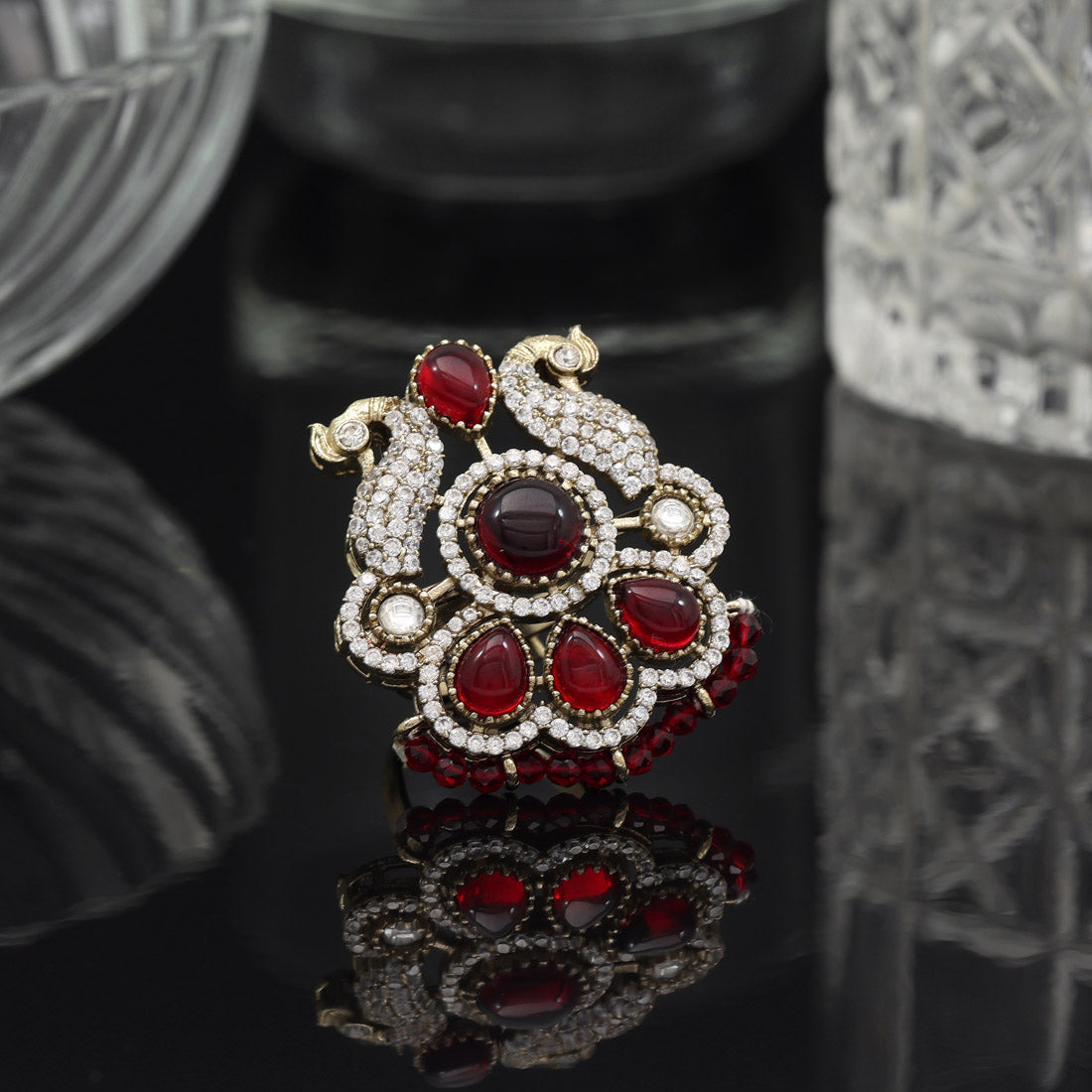 Maroon Color American Diamond Finger Ring Jewellery GetGlit