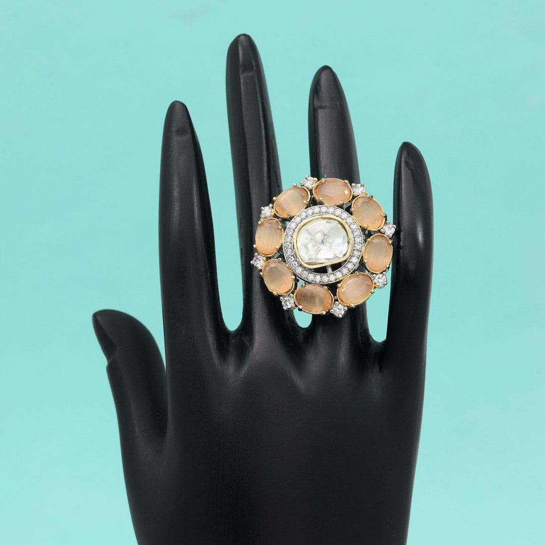 Peach Color American Diamond Finger Ring Jewellery GetGlit