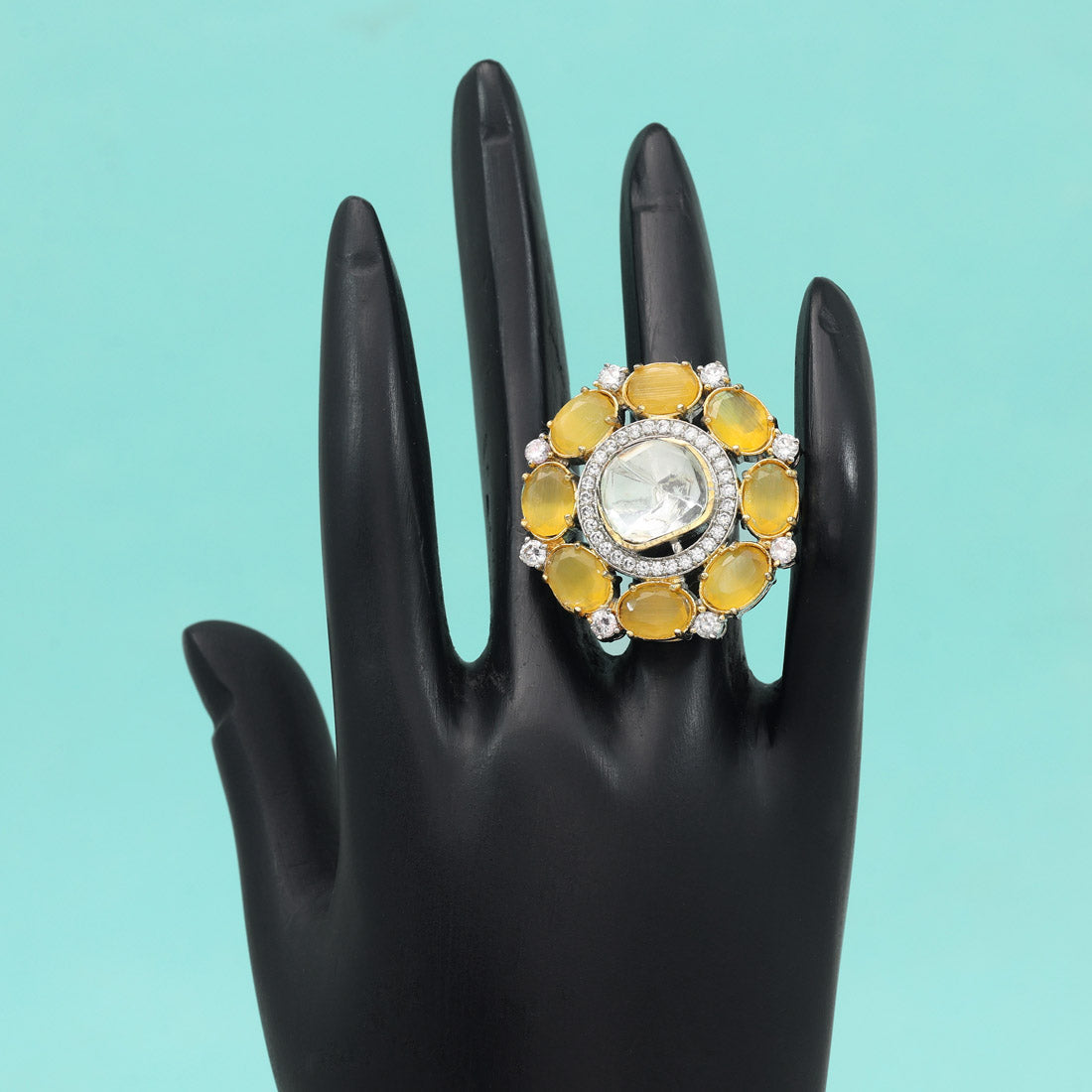 Yellow Color American Diamond Finger Ring Jewellery GetGlit