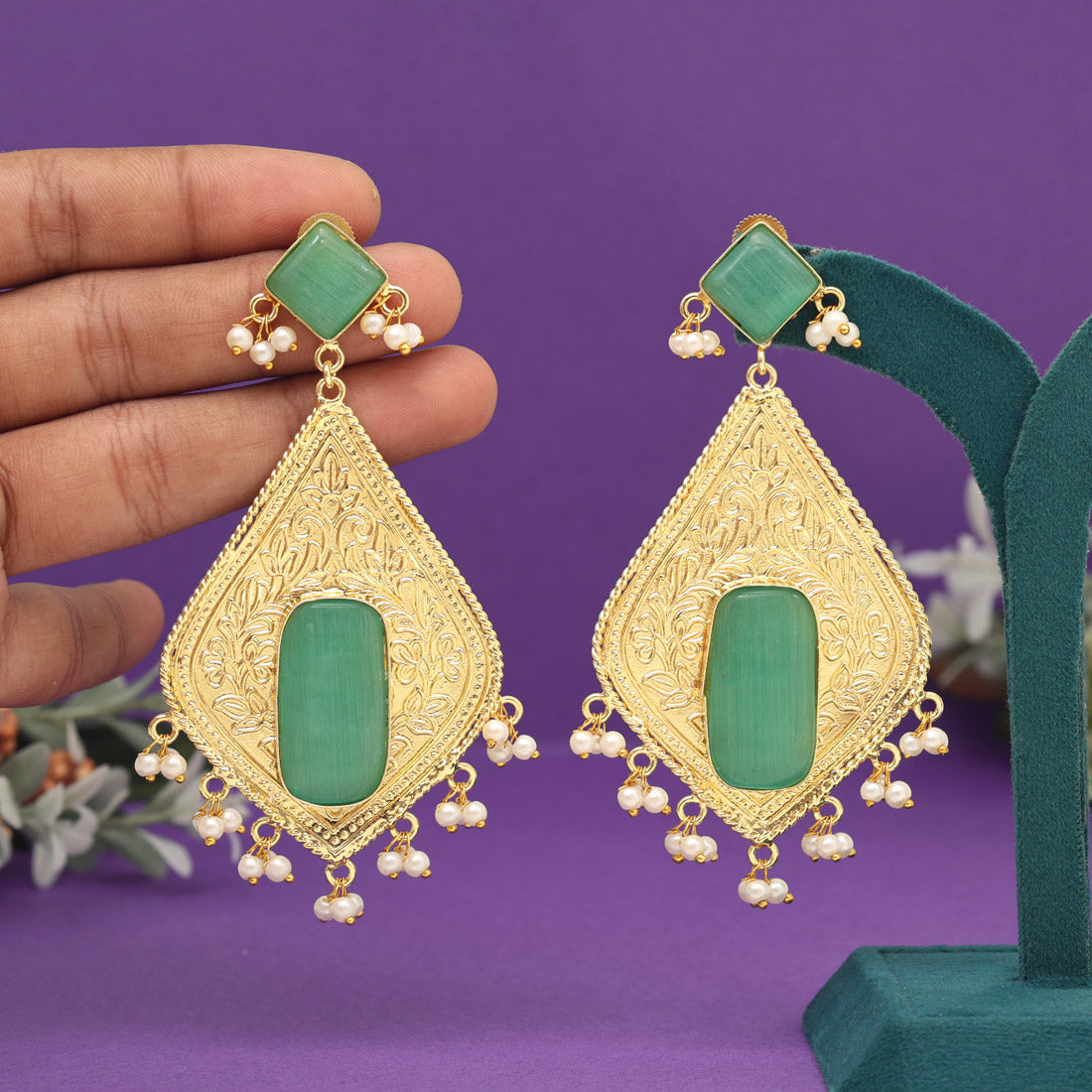 Rama Green Color Amrapali Earrings Jewellery GetGlit