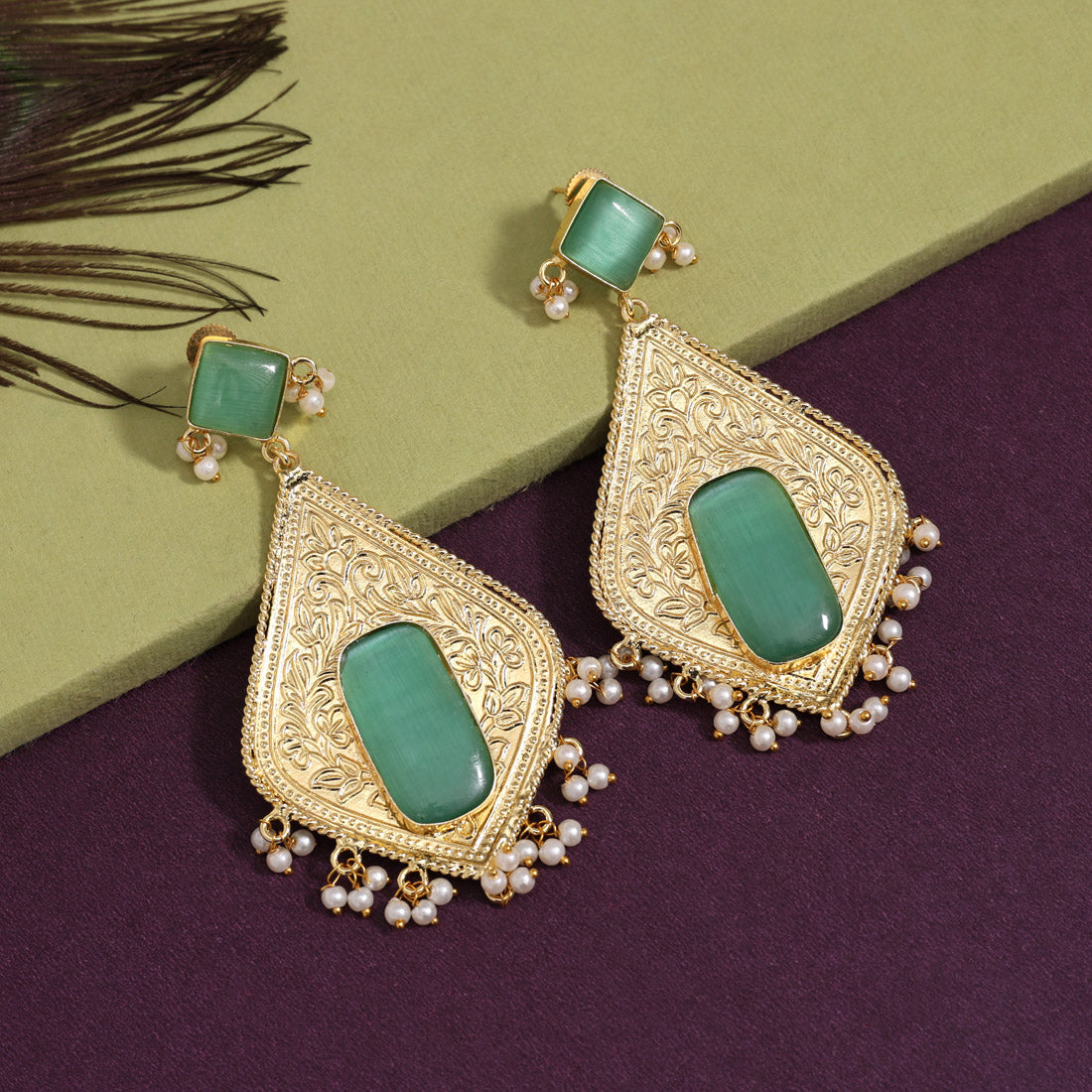 Rama Green Color Amrapali Earrings Jewellery GetGlit