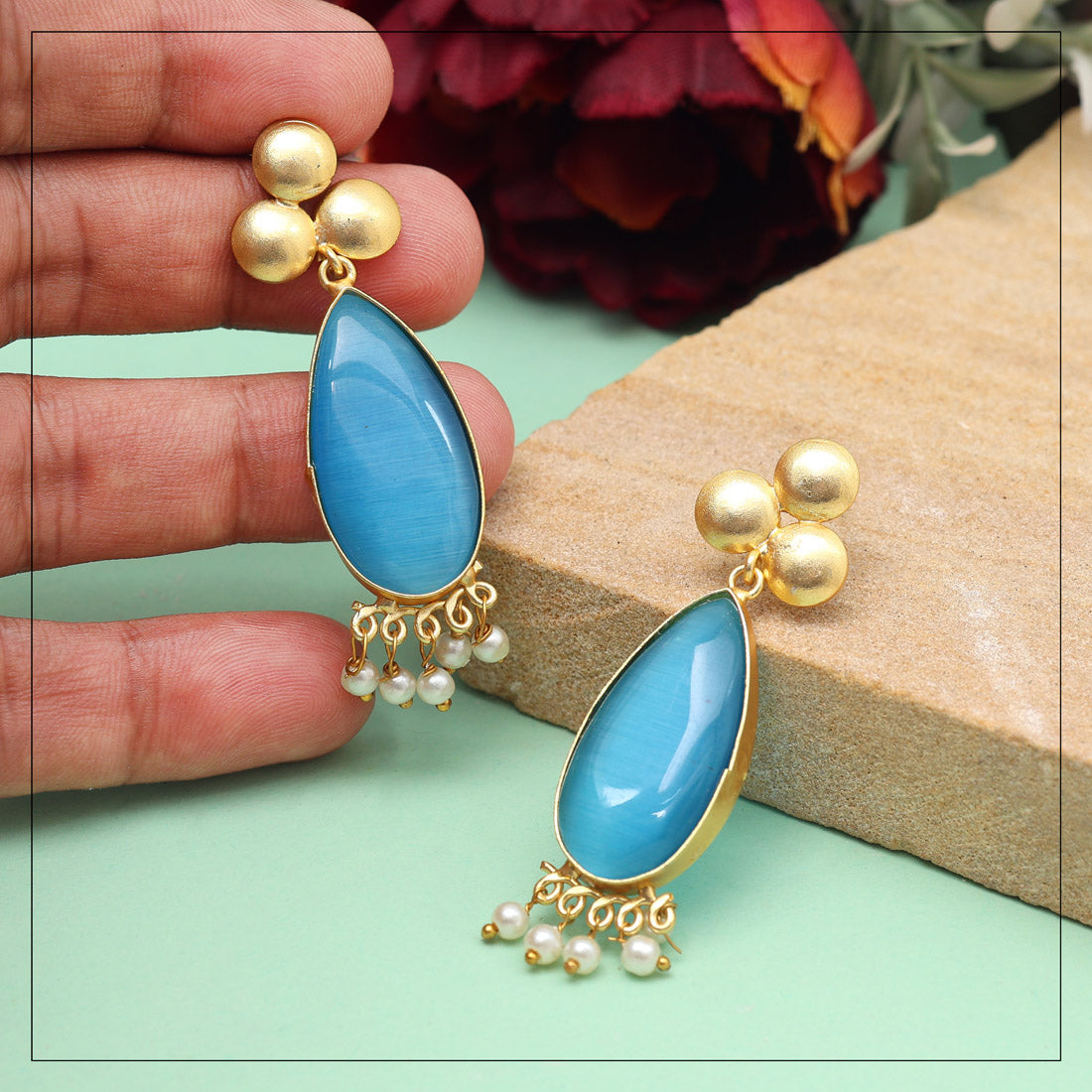 Sky Blue Color Amrapali Earrings Jewellery GetGlit