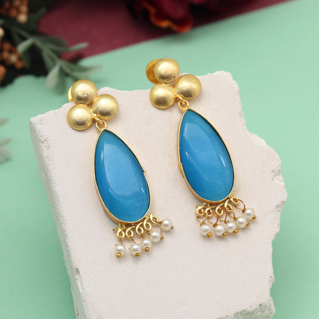 Sky Blue Color Amrapali Earrings Jewellery GetGlit
