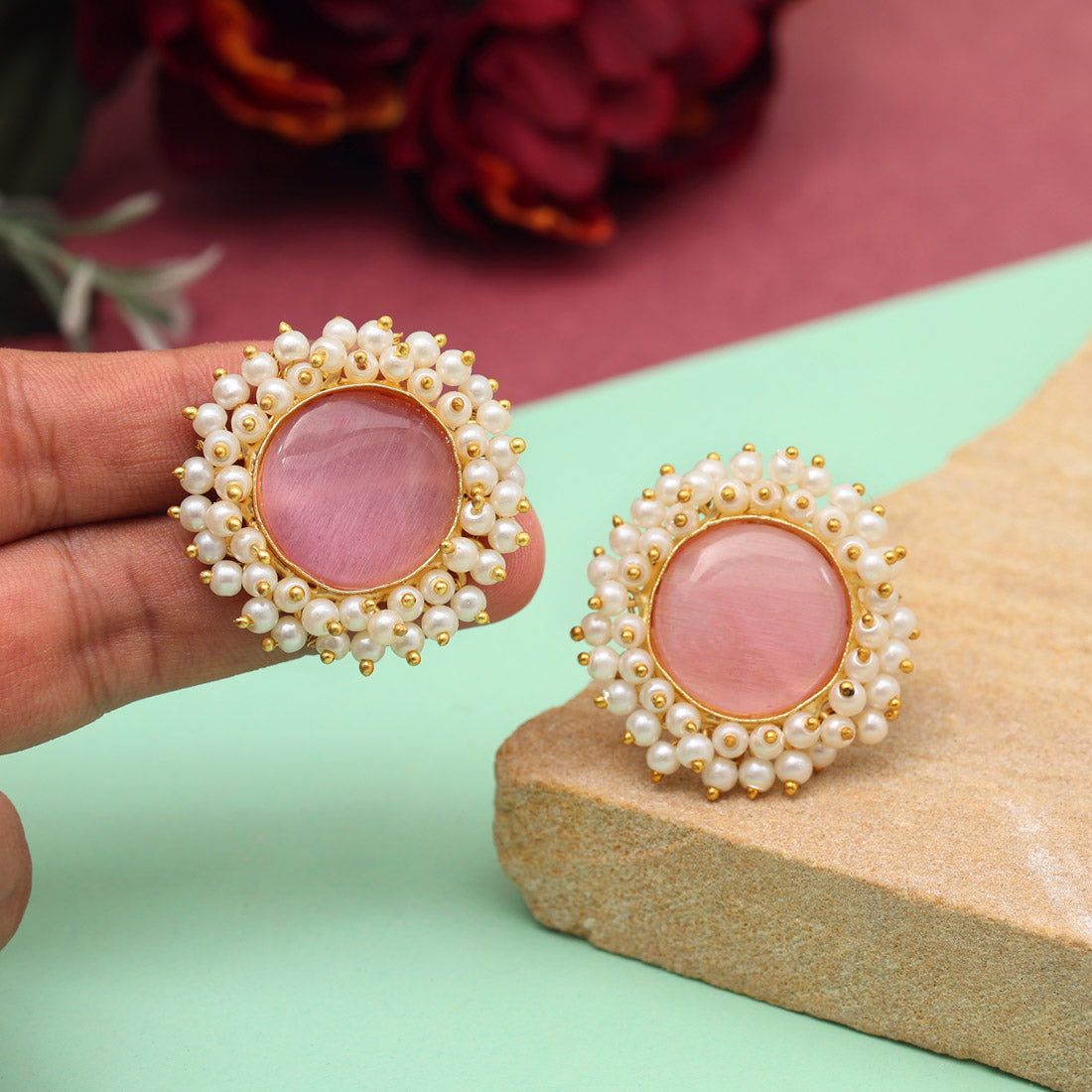 Pink Color Amrapali Earrings (AMPE438PNK) Jewellery GetGlit