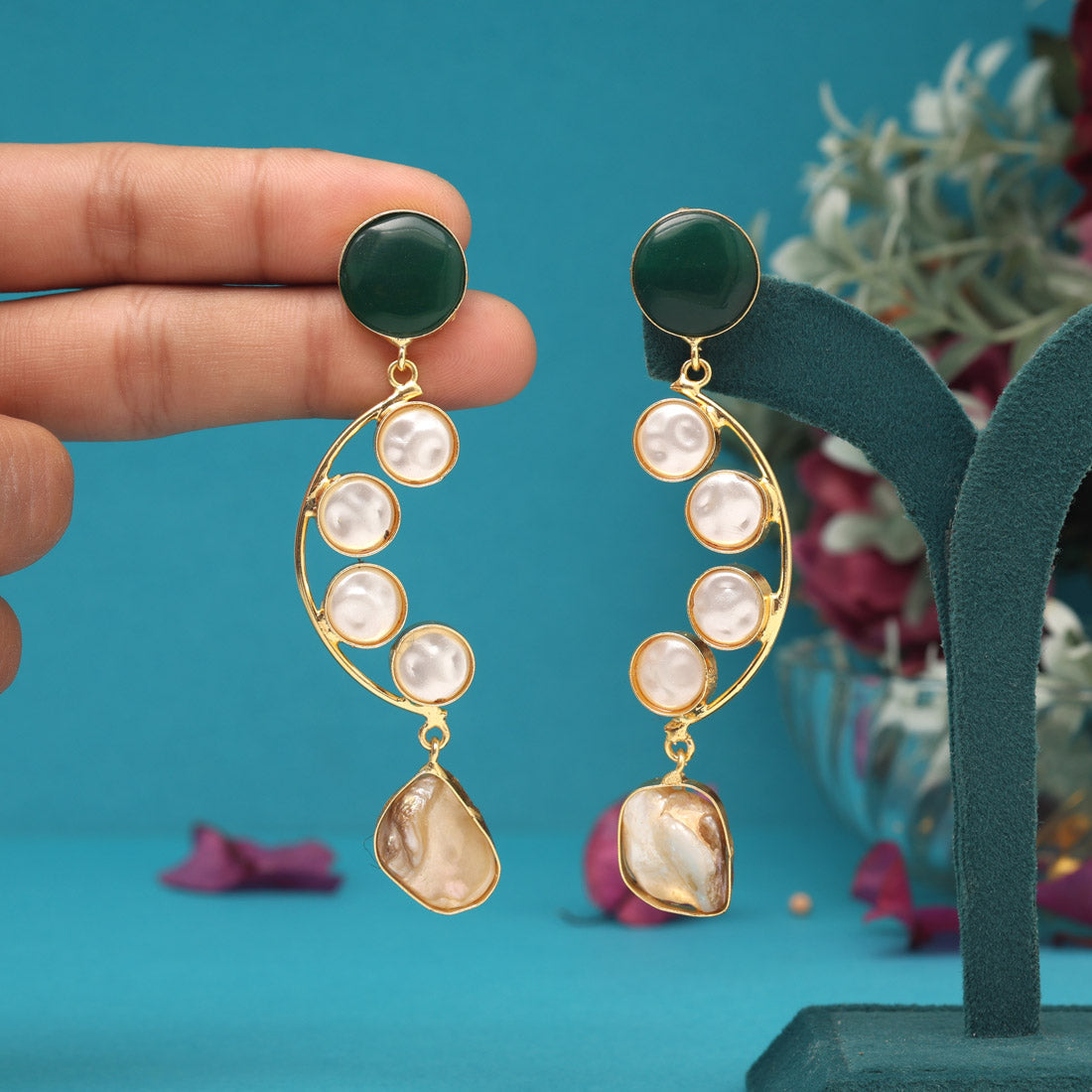Green Color Amrapali Earrings Jewellery GetGlit
