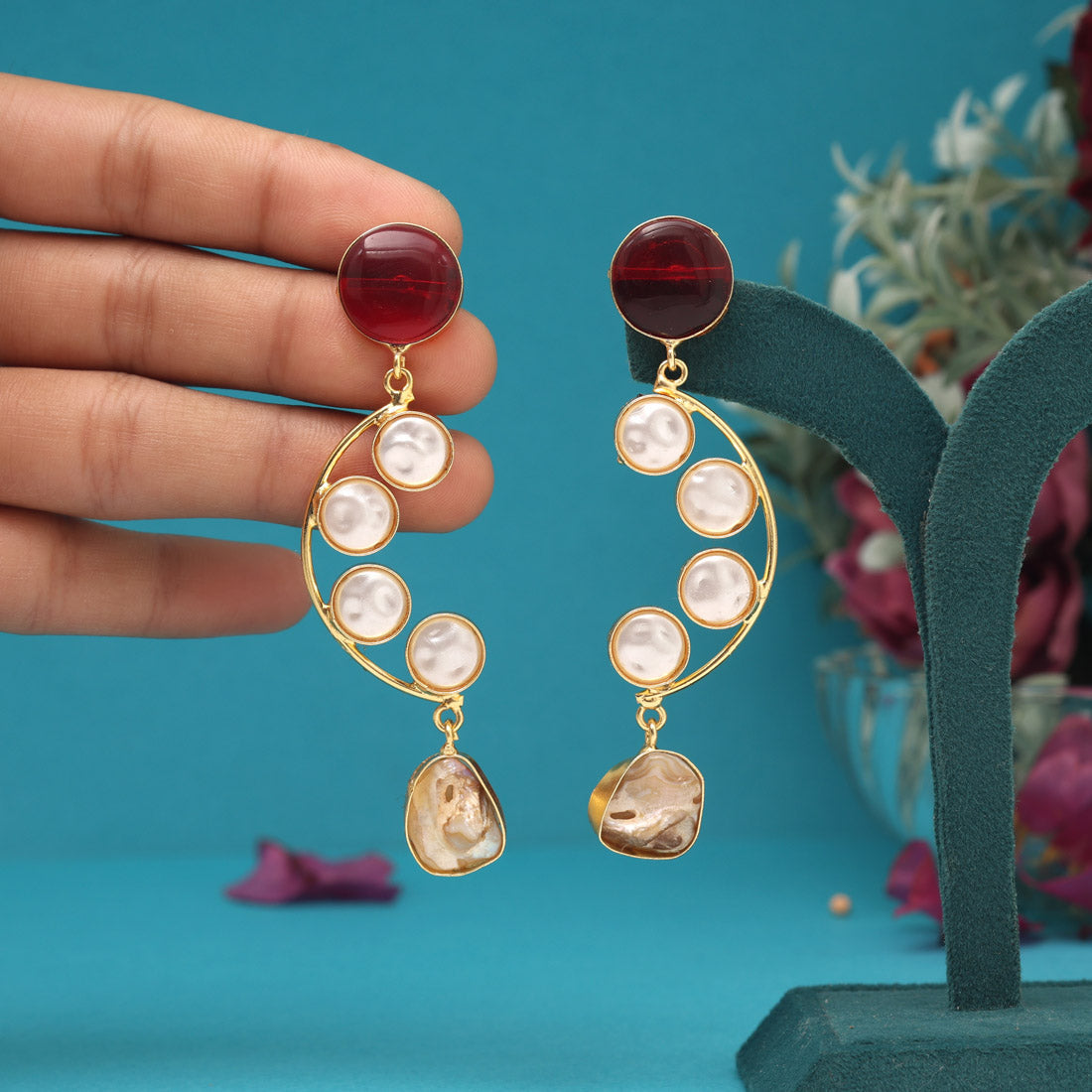 Maroon Color Amrapali Earrings Jewellery GetGlit