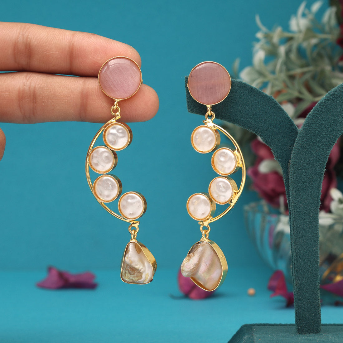 Pink Color Amrapali Earrings Jewellery GetGlit