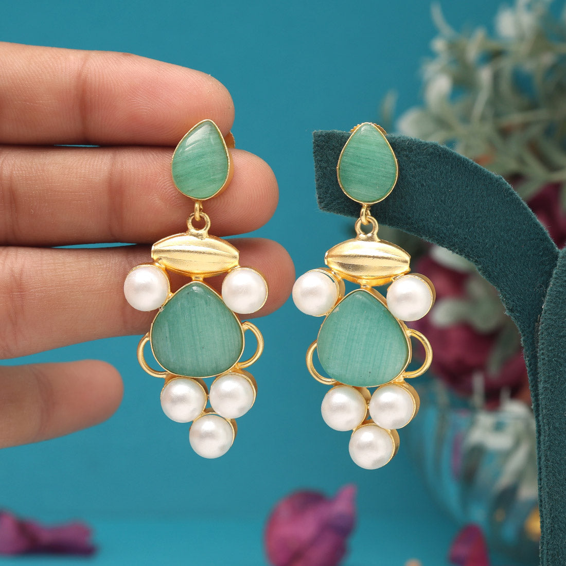 Pista Green Color Amrapali Earrings Jewellery GetGlit