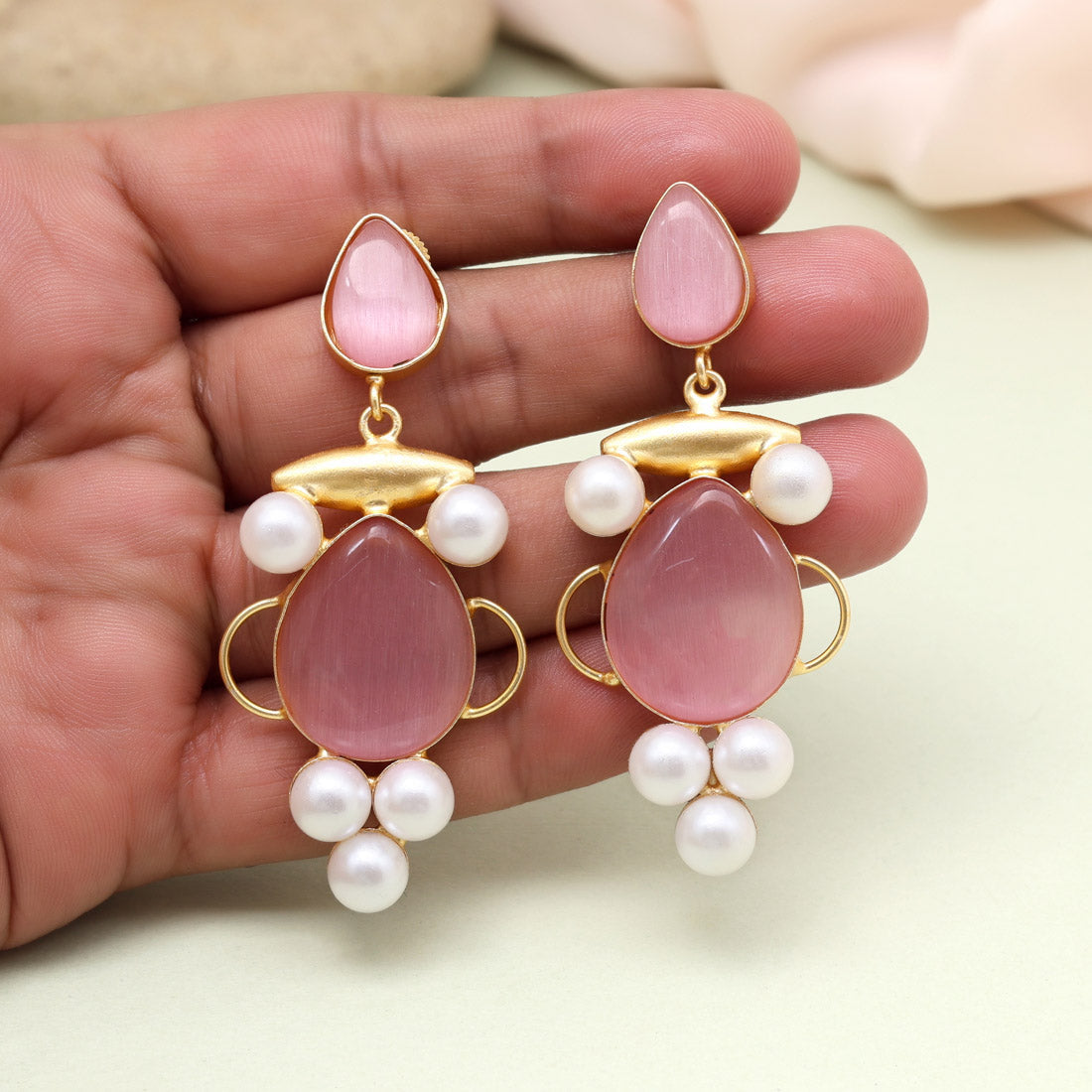 Stylish Pink Color Amrapali Earrings Jewellery GetGlit