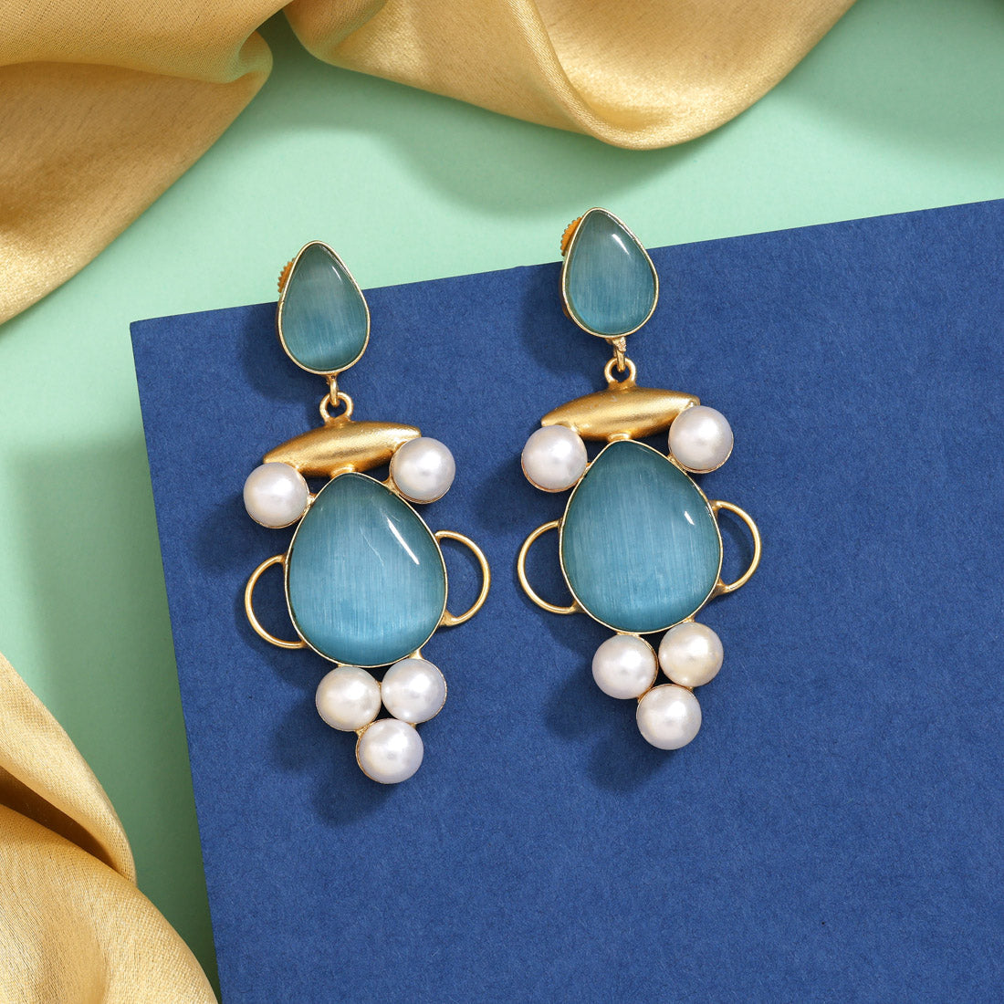 Breezy Sky Blue Color Amrapali Earrings Jewellery GetGlit
