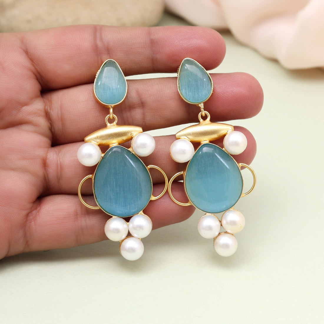 Breezy Sky Blue Color Amrapali Earrings Jewellery GetGlit