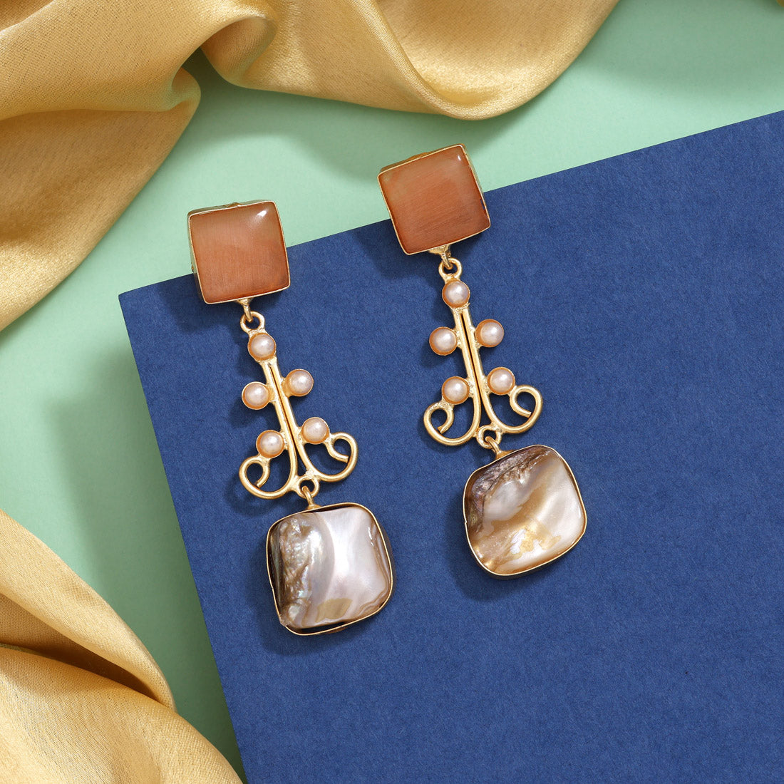 Mellow Peach Color Amrapali Earrings Jewellery GetGlit