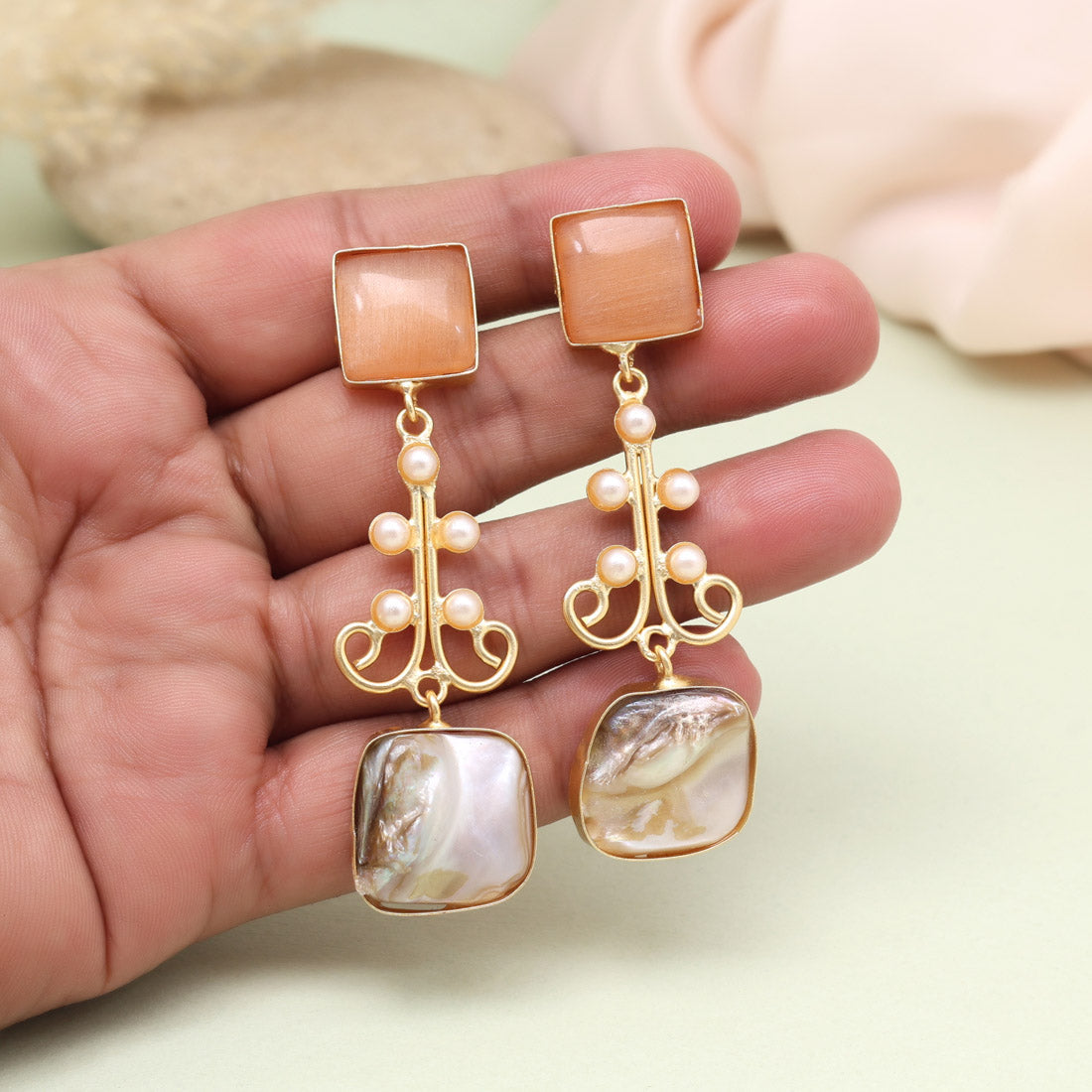 Mellow Peach Color Amrapali Earrings Jewellery GetGlit