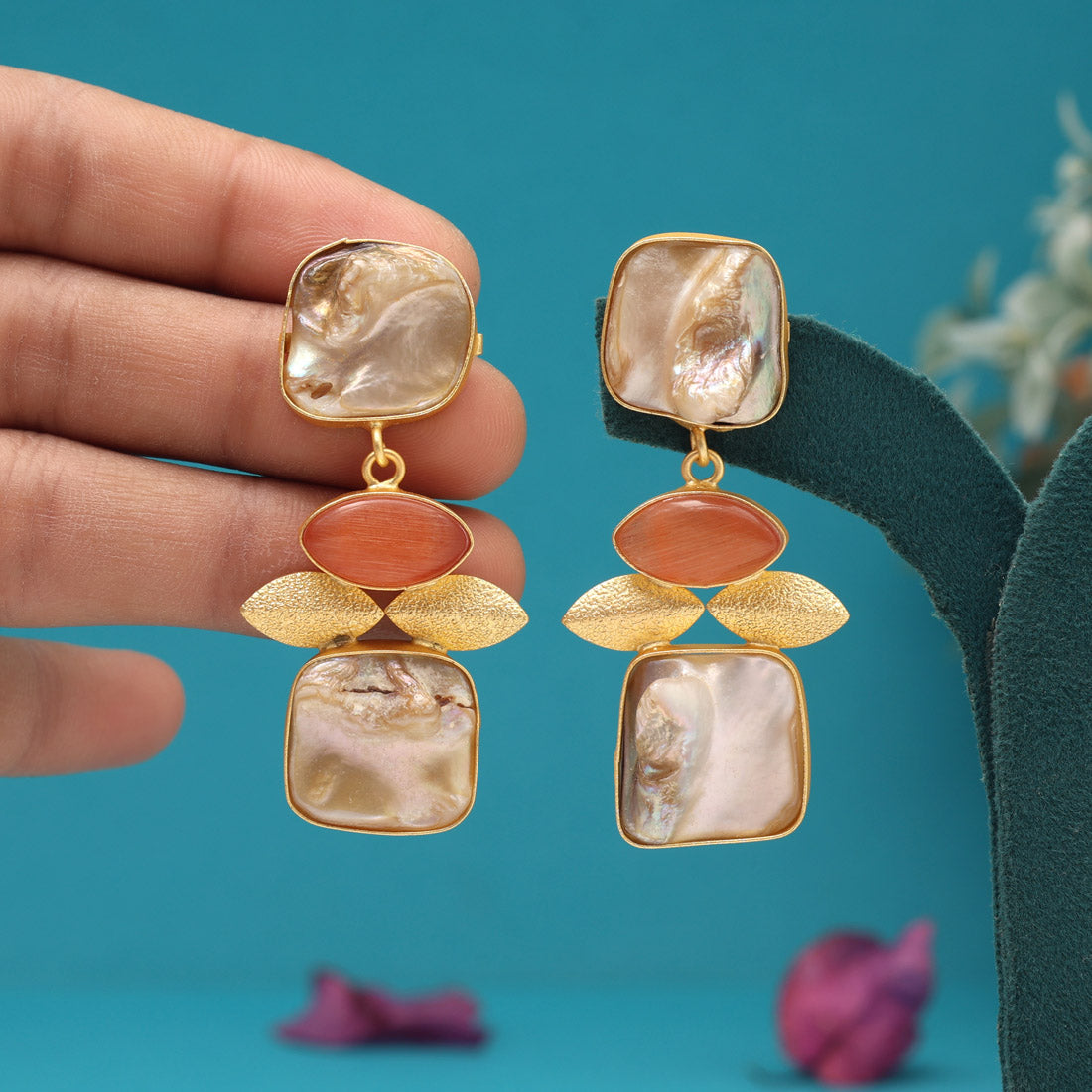 Orange Color Amrapali Earrings Jewellery GetGlit