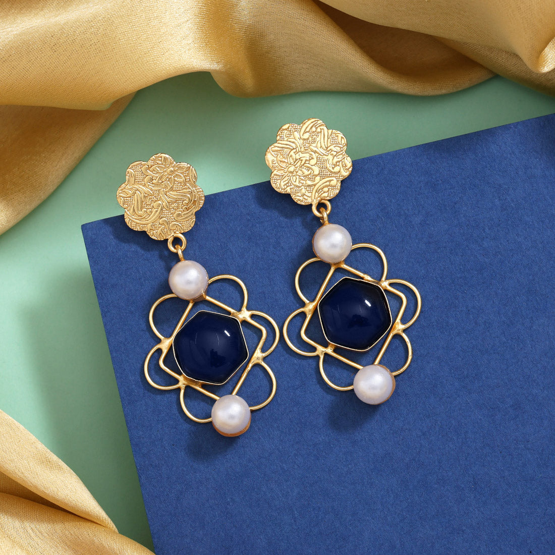 Deep Navy Blue Color Amrapali Earrings Jewellery GetGlit