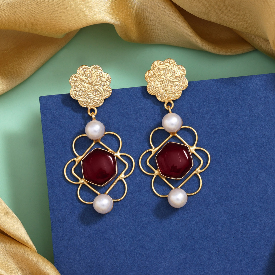 Striking Red Color Amrapali Earrings Jewellery GetGlit