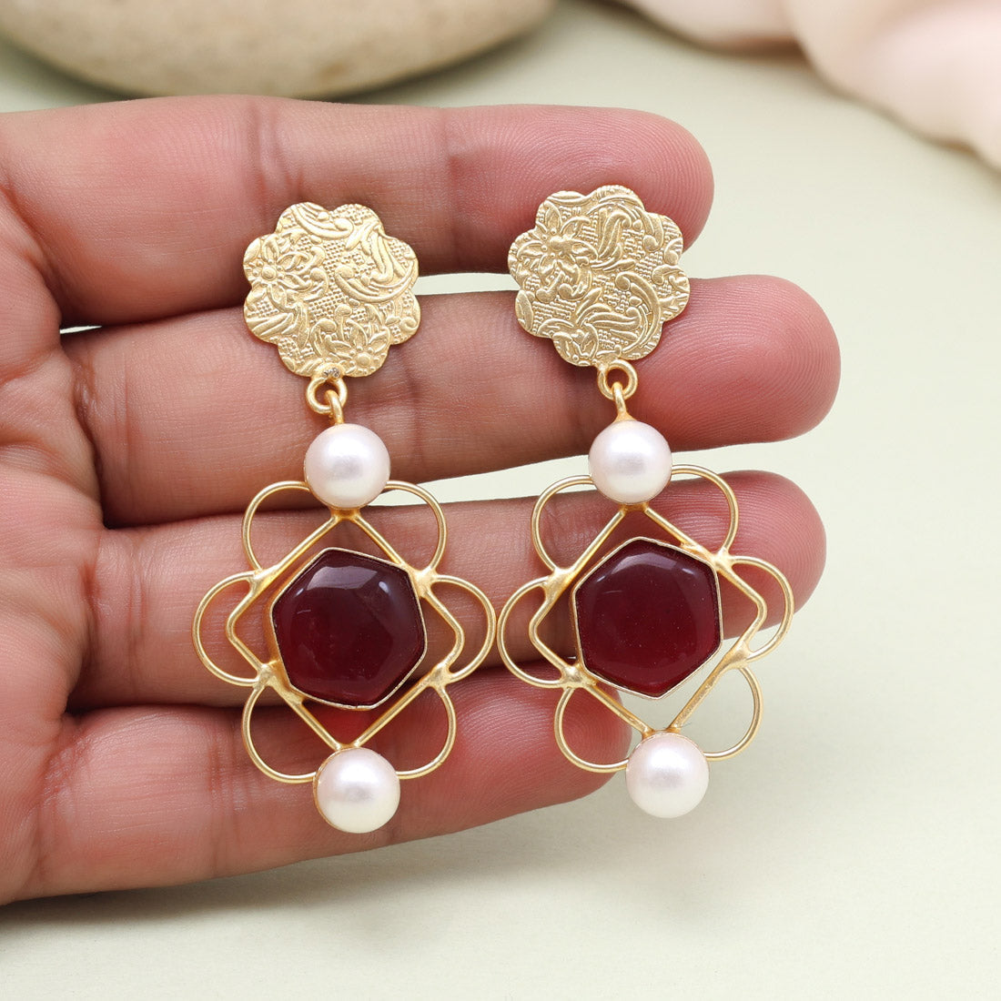 Striking Red Color Amrapali Earrings Jewellery GetGlit