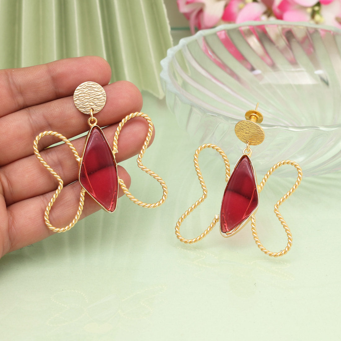Magenta Color Butterfly Design Amrapali Earrings Jewellery GetGlit