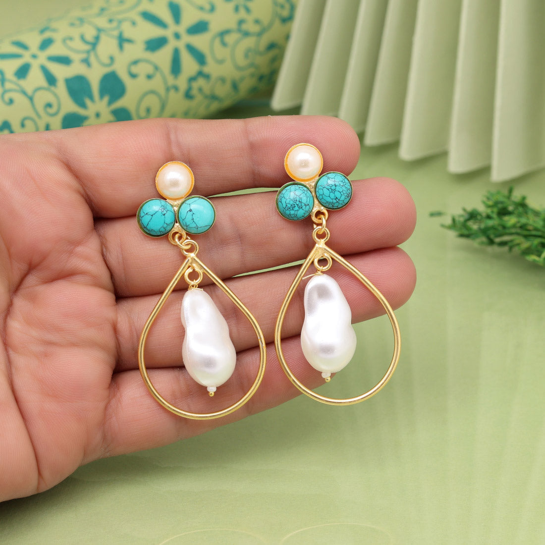 Aqua Green Color Amrapali Earrings Jewellery GetGlit