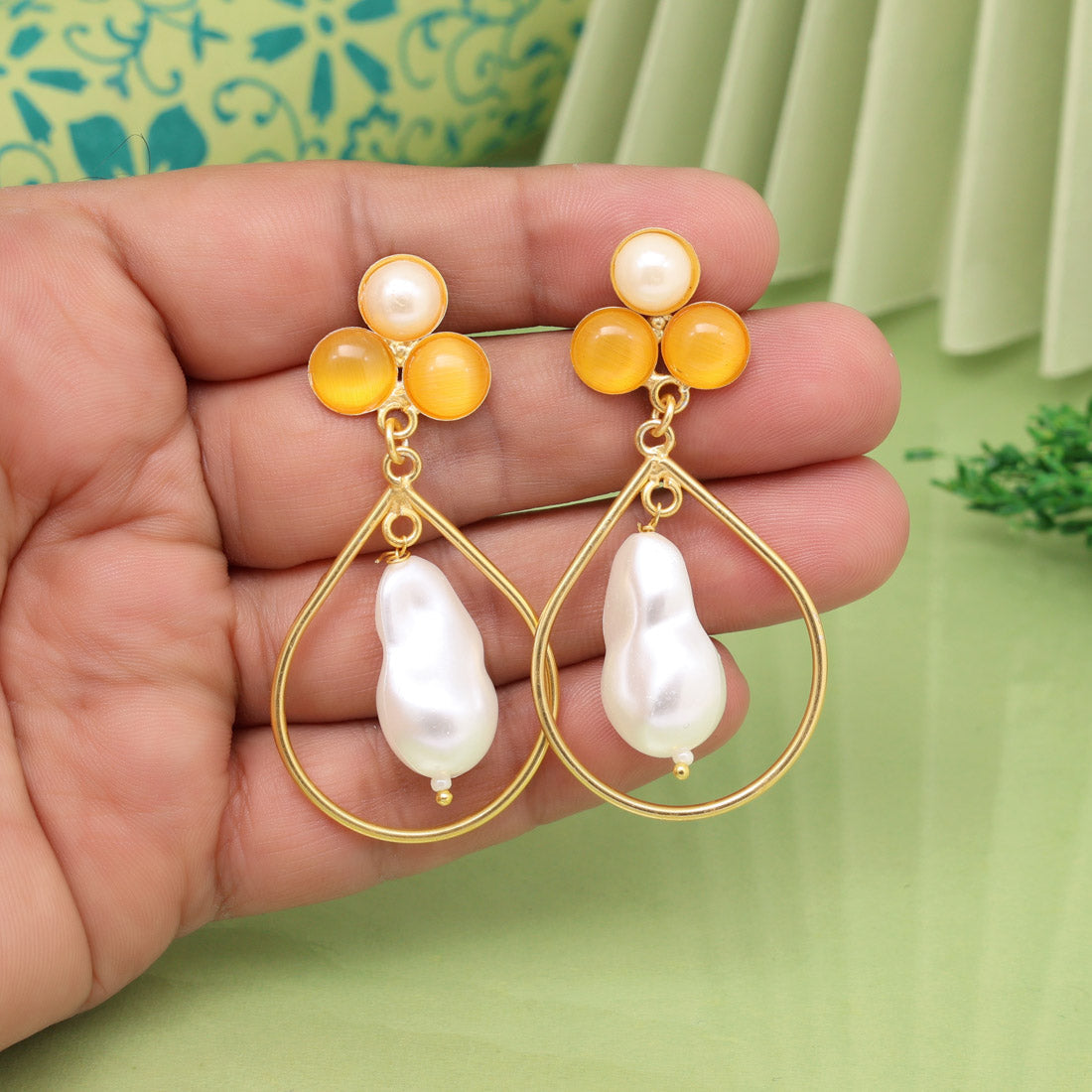 Peach Color Amrapali Earrings Jewellery GetGlit
